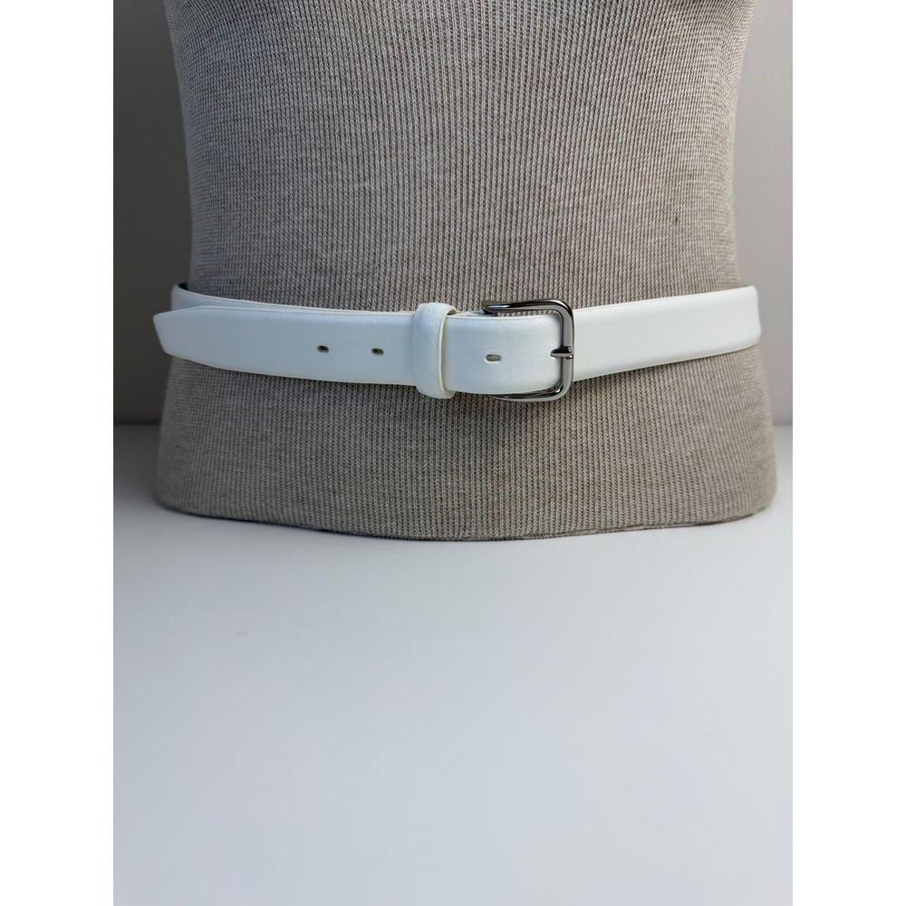 Men Genuine Leather Belt 48/120cm White Silver Buckle 1in Wide Old Money Resort